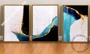 Tablou pictat manual turcoaz Tablou decorativ modern abstract