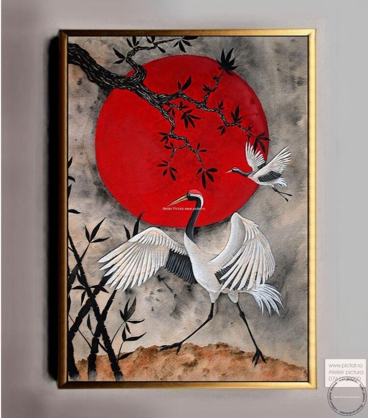 Pictura cu pasari la apus de soare Tablou feng shui
