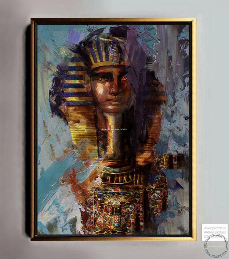 Tablouri pictate manual, Faraon, cultura Egypteana, abstract foita de aur