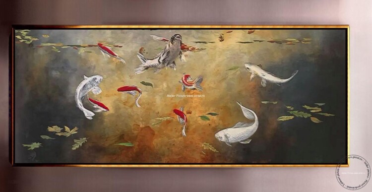 Tablouri pictate manual, Pesti Koi, Bunastare Feng Shui