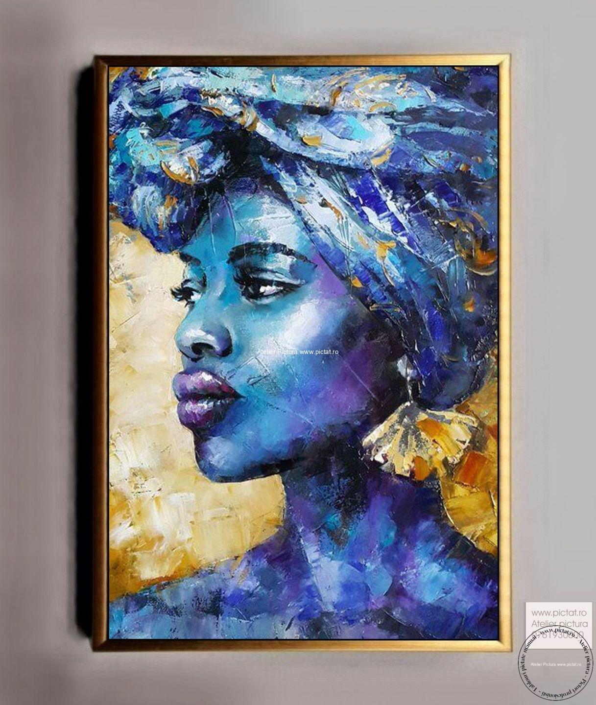 Portret femeie de culoare, portret femeie cu turban, tablouri cu oameni