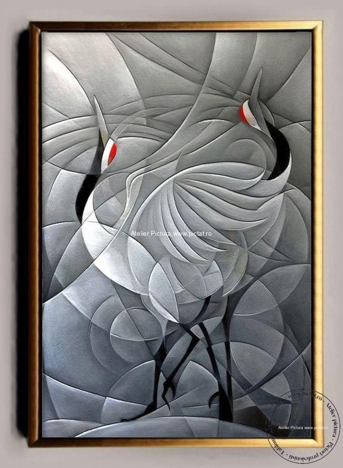 Tablou cu cocori, tablou abstract, tablouri cu pasari