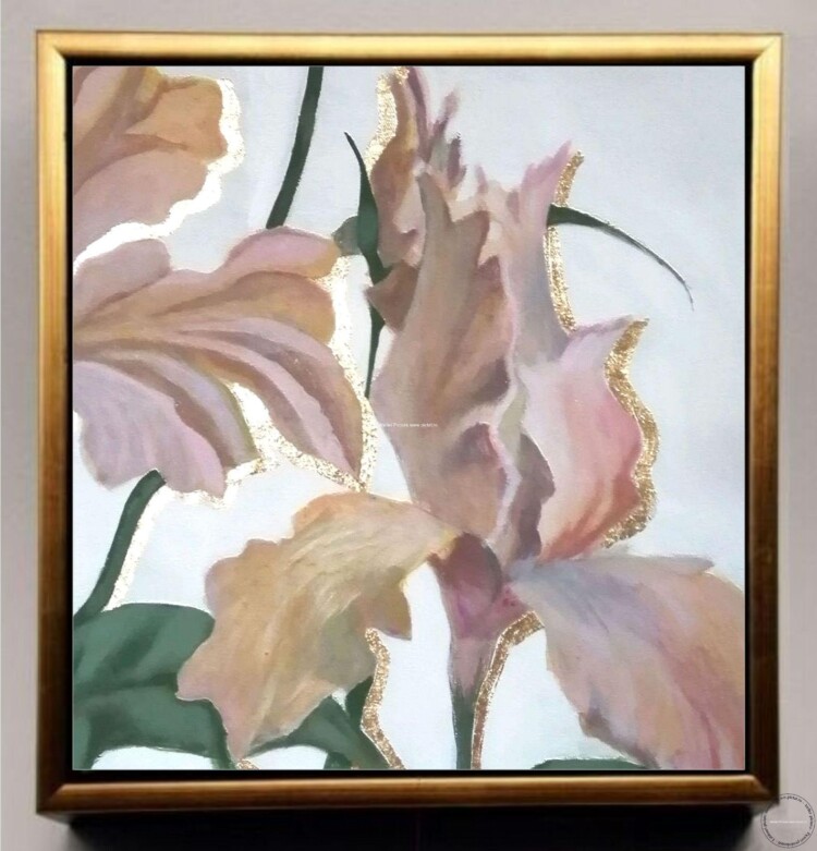 Tablou cu flori, tablou abstract, tablouri cu flori, Pictura cu foita de aur