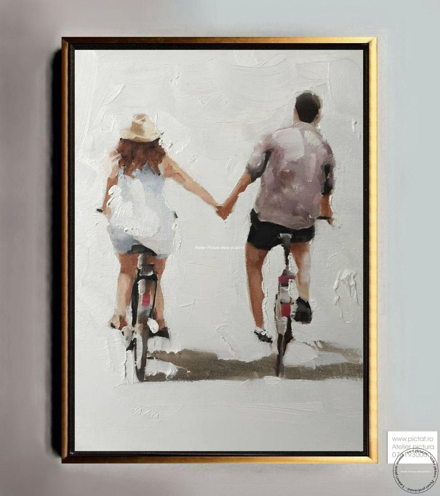 Tablouri pictate manual, Tablou cu indragostiti, plimbare cu bicicleta
