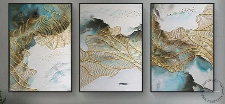 Tablori pictate manual Tablou triptic 3D Tablou abstract tablou cutit reliefat foita aur