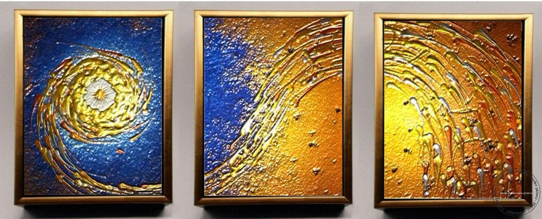 cu filigram aur, pictura abstracta, tablou peisaj cu soare, tablouri abstracte, tablou pictat reliefat