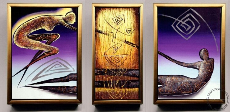 cu oameni, set 3 tablouri, tablou pictat abstract