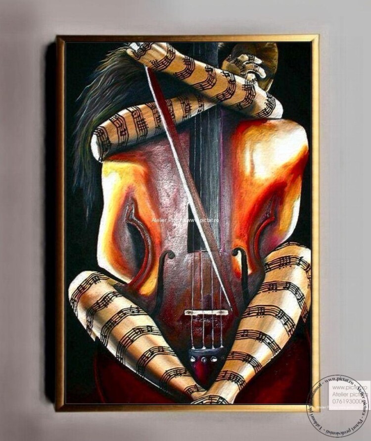 cu oameni, tablouri cu indragostiti, tablou abstract pictat, tablou cu violoncel