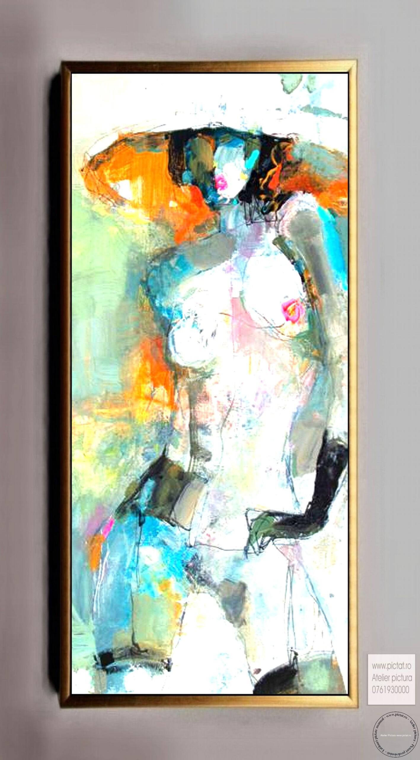 cu oameni, tablouri nud, tablou pictat nud femeie cu palarie, tablou abstract
