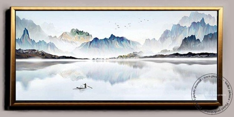 Tablouri pictate manual tablou peisaj lac intre munti atelier pictura