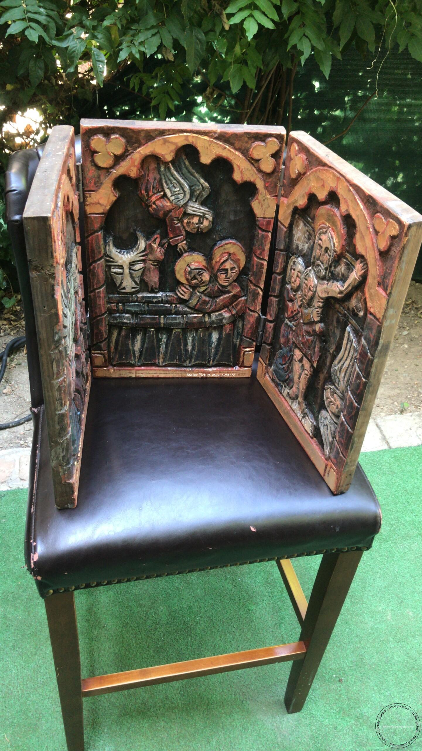 Tablouri pictate manual Sculptura Set icoane Nasterea lui Isus Tablou antique Tablou vintage 30x39cm x 3 paneluri