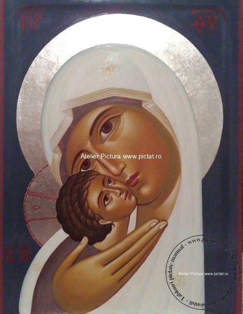 Icoane pictate manual si placate cu foita de aur Icoana Maica Domnului cu pruncul Iisus