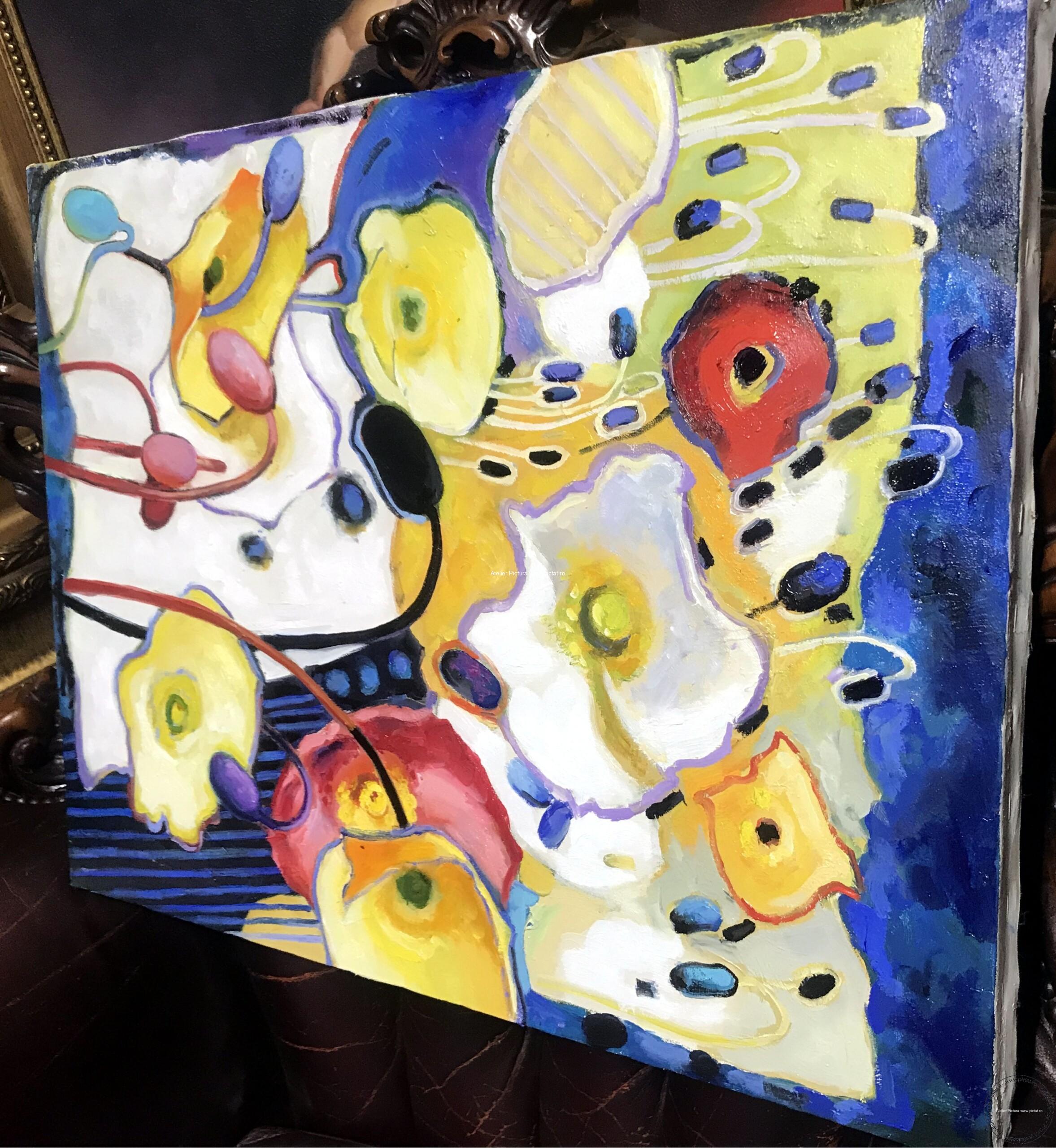 Tablou abstract flori de camp, pictura flori salbatice, tablouri flori 60x45cm - imagine 2
