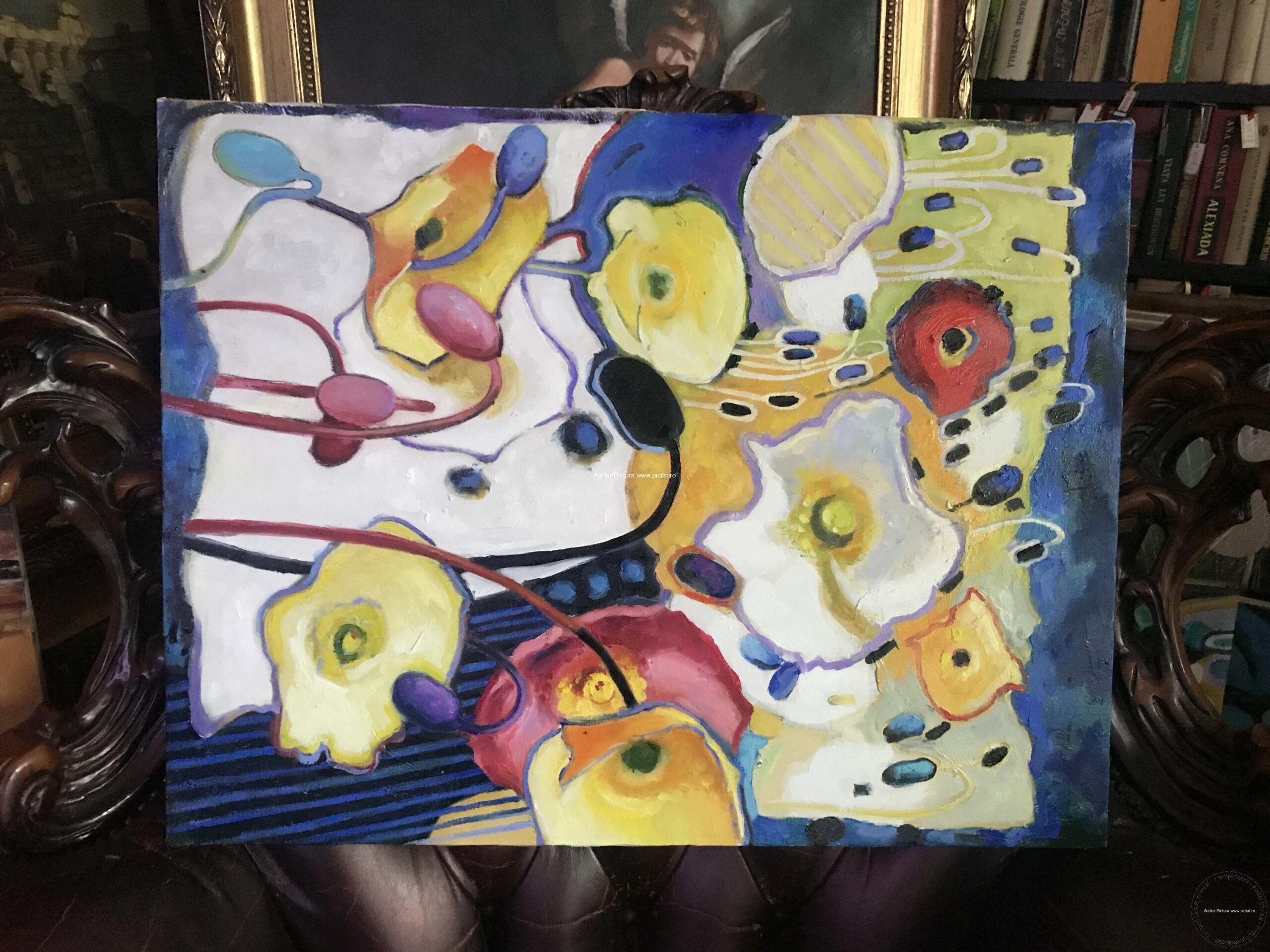 Tablou abstract flori de camp, pictura flori salbatice, tablouri flori 60x45cm - imagine 3