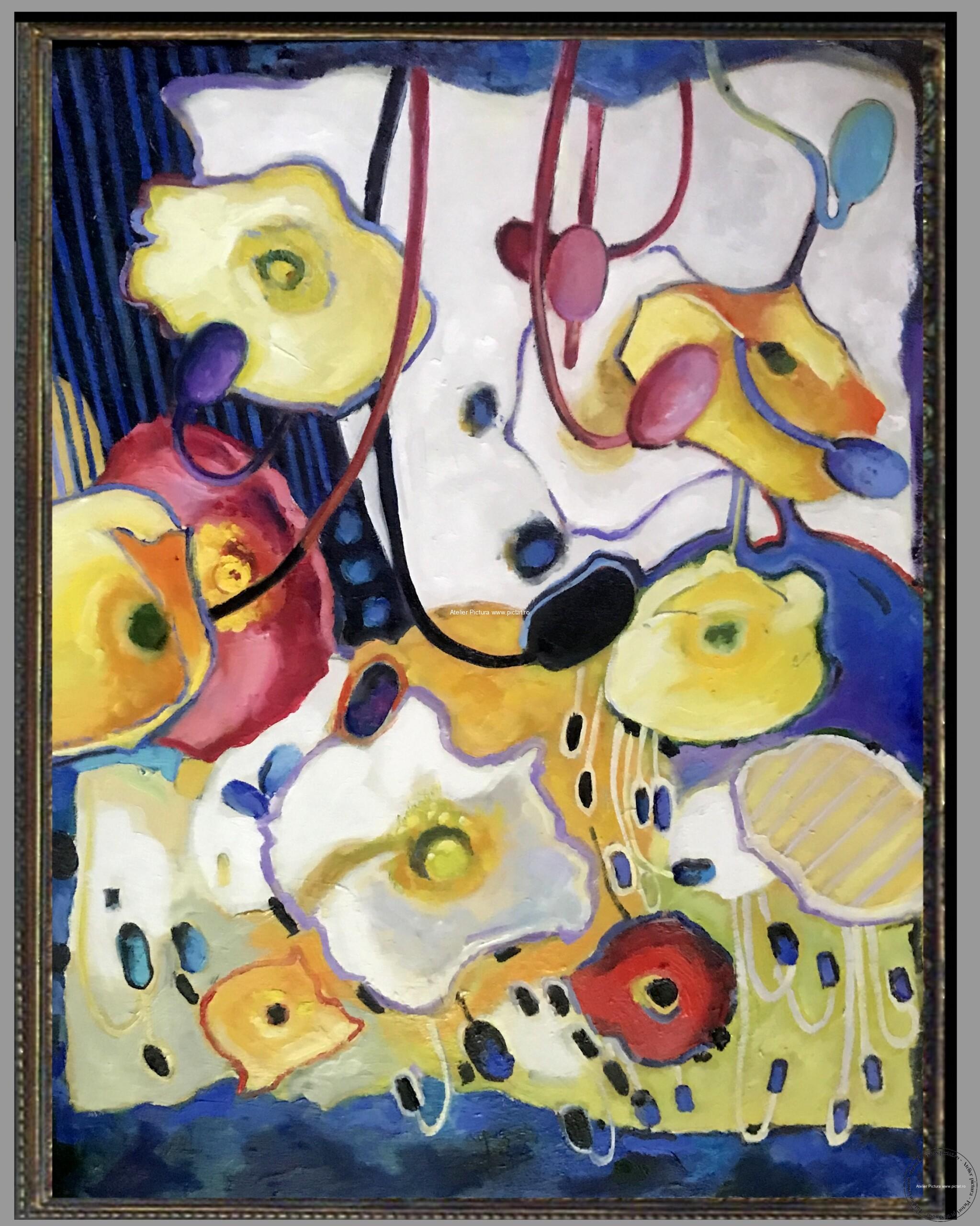 Tablou abstract flori de camp, pictura flori salbatice, tablouri flori 60x45cm - imagine 4