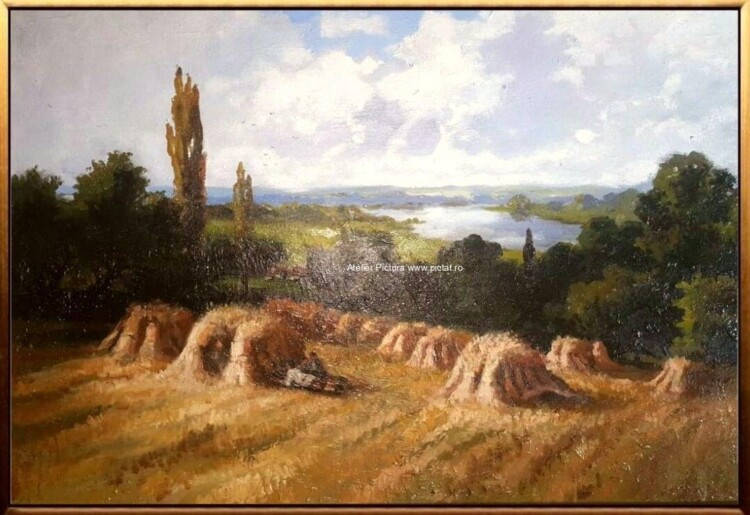 Tablou peisaj de vara, tablou cu peisaj rural, La cules de grau 65x45cm