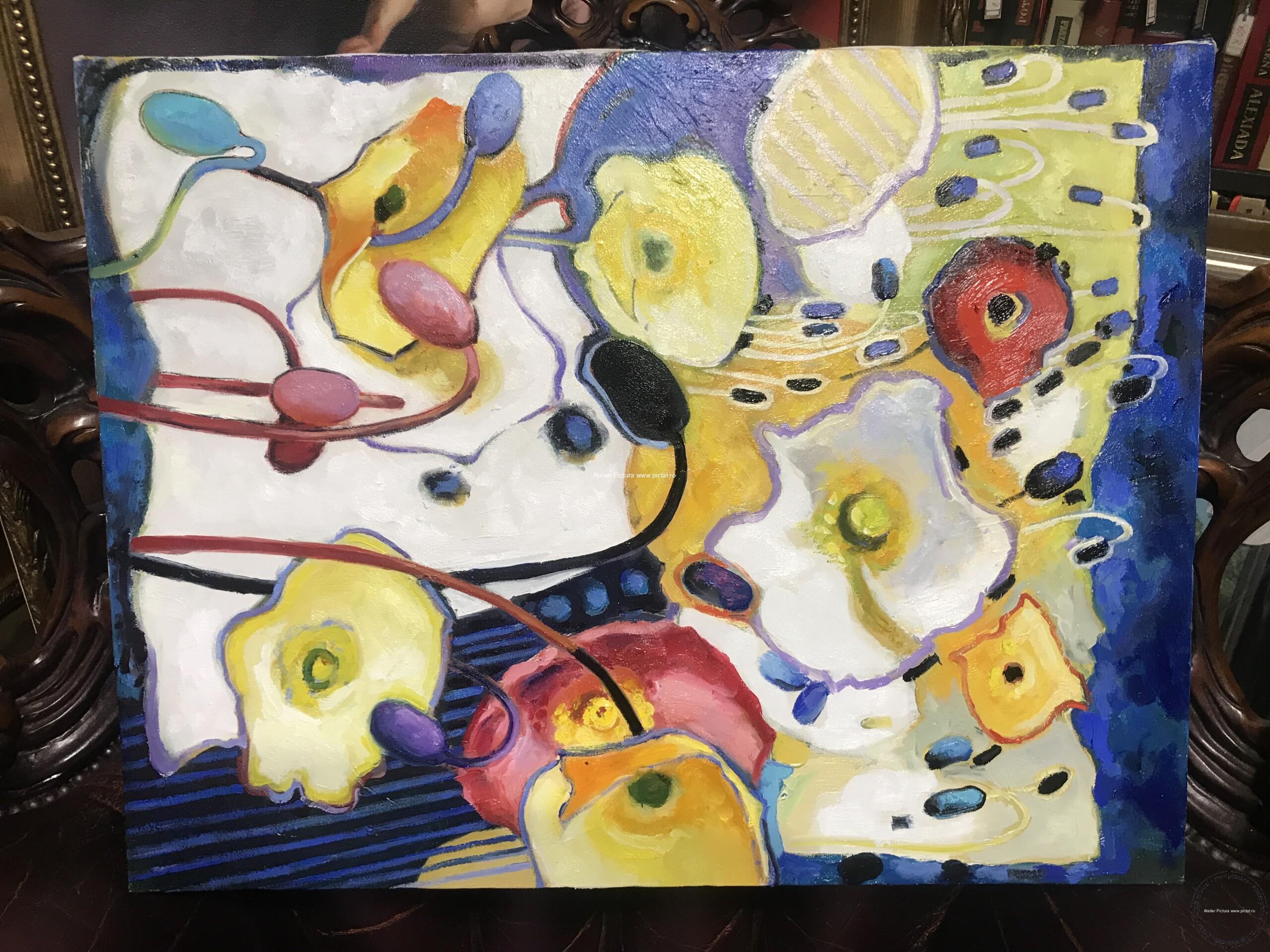 Tablou abstract flori de camp, pictura flori salbatice, tablouri flori 60x45cm - imagine 5