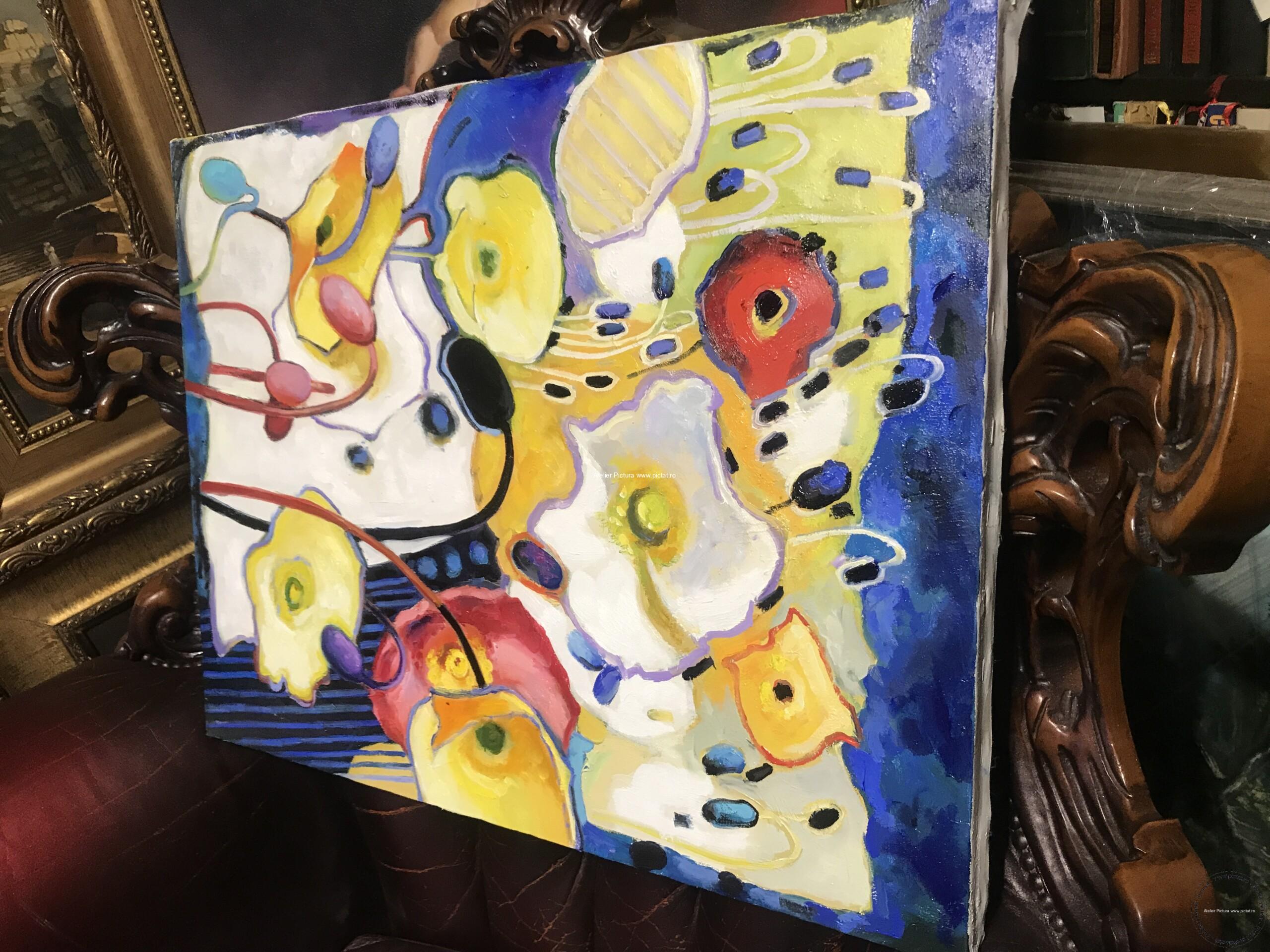 Tablou abstract flori de camp, pictura flori salbatice, tablouri flori 60x45cm - imagine 6