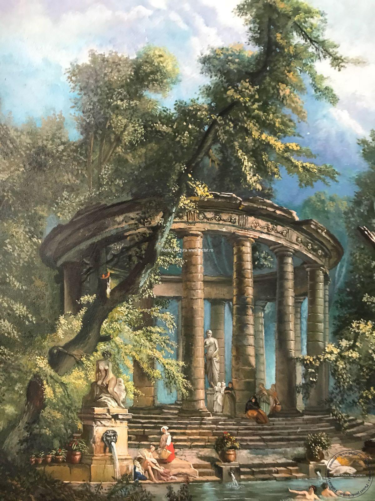 Tablouri pictate manual Baile de la ruine, tablou cu peisaj de vara Tablou inramat 63x71 cm