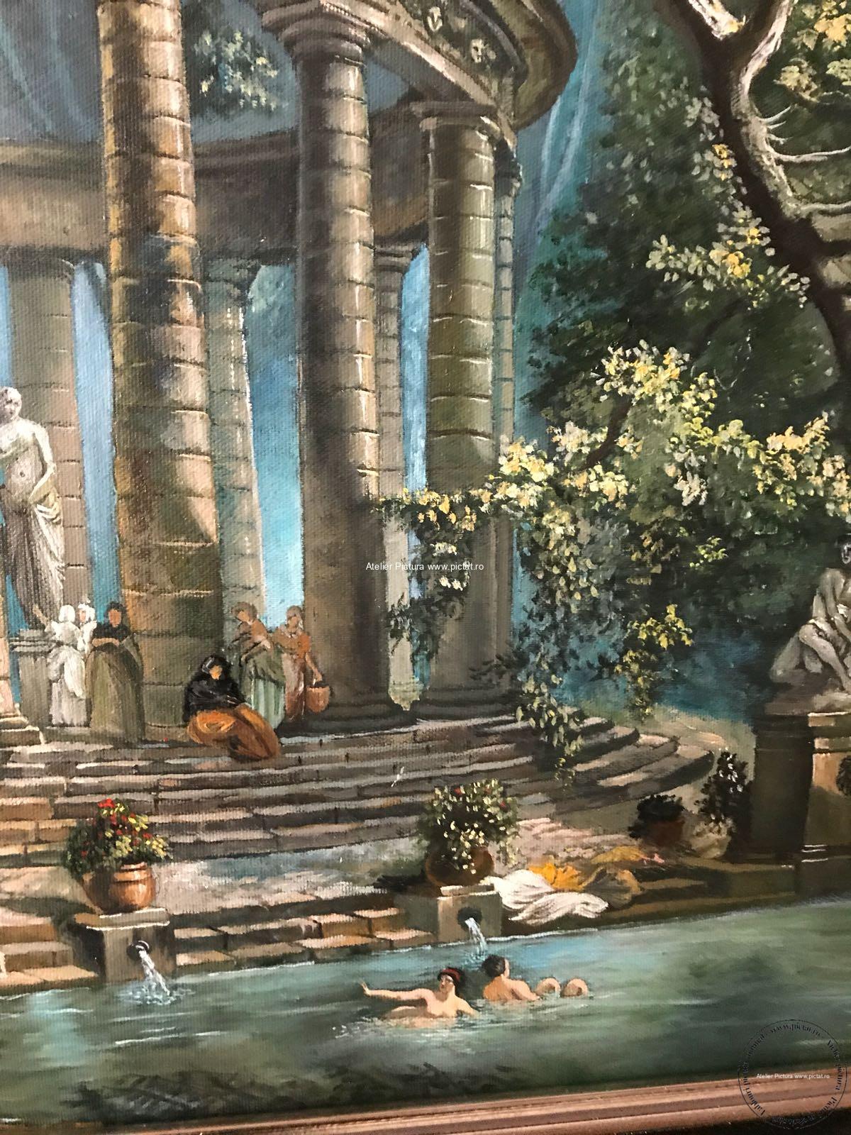 Tablouri pictate manual Baile de la ruine, tablou cu peisaj de vara Tablou inramat 63x71 cm