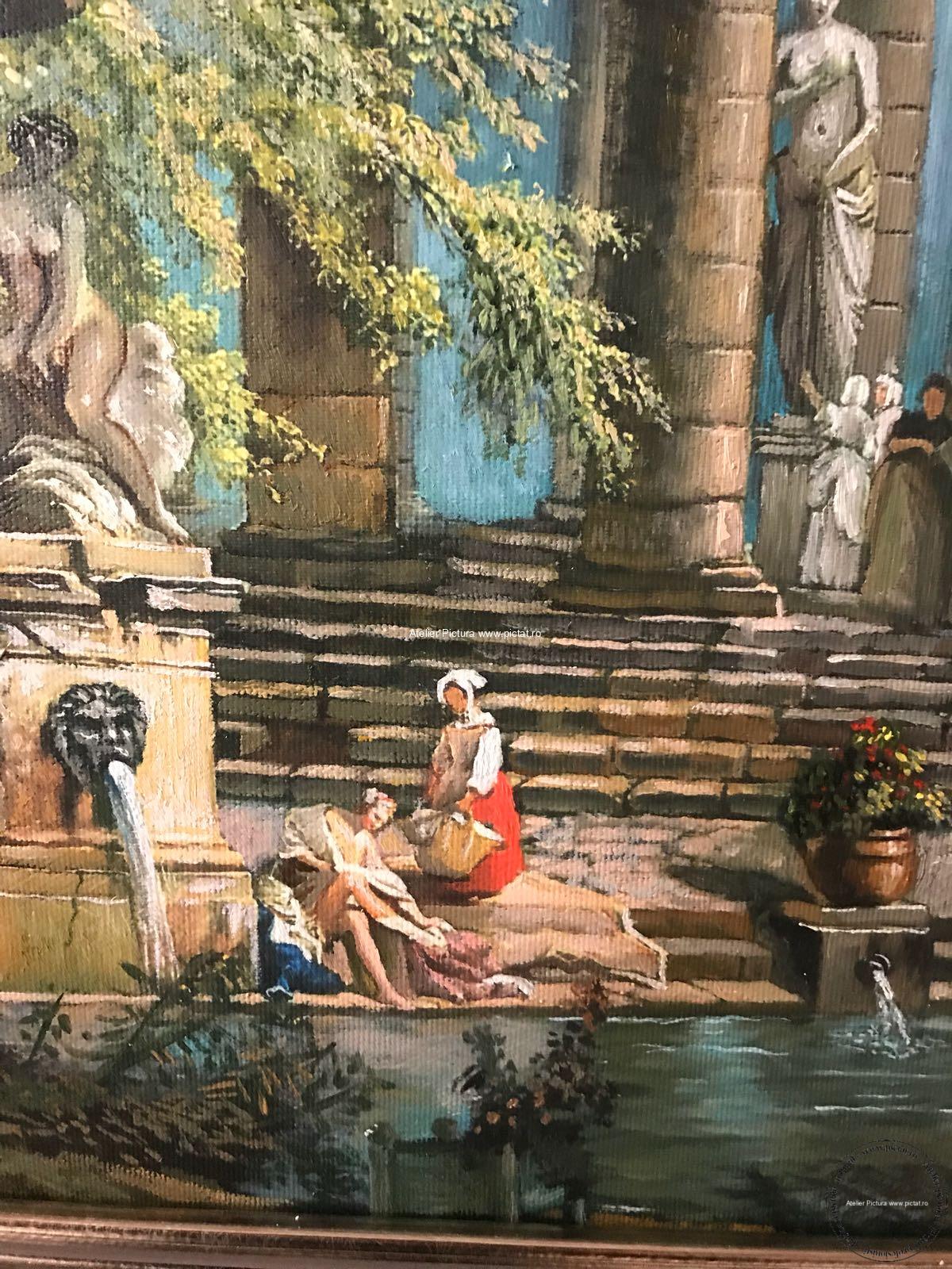 Tablouri pictate manual Baile de la ruine, tablou cu peisaj de vara Tablou inramat 63x71 cm