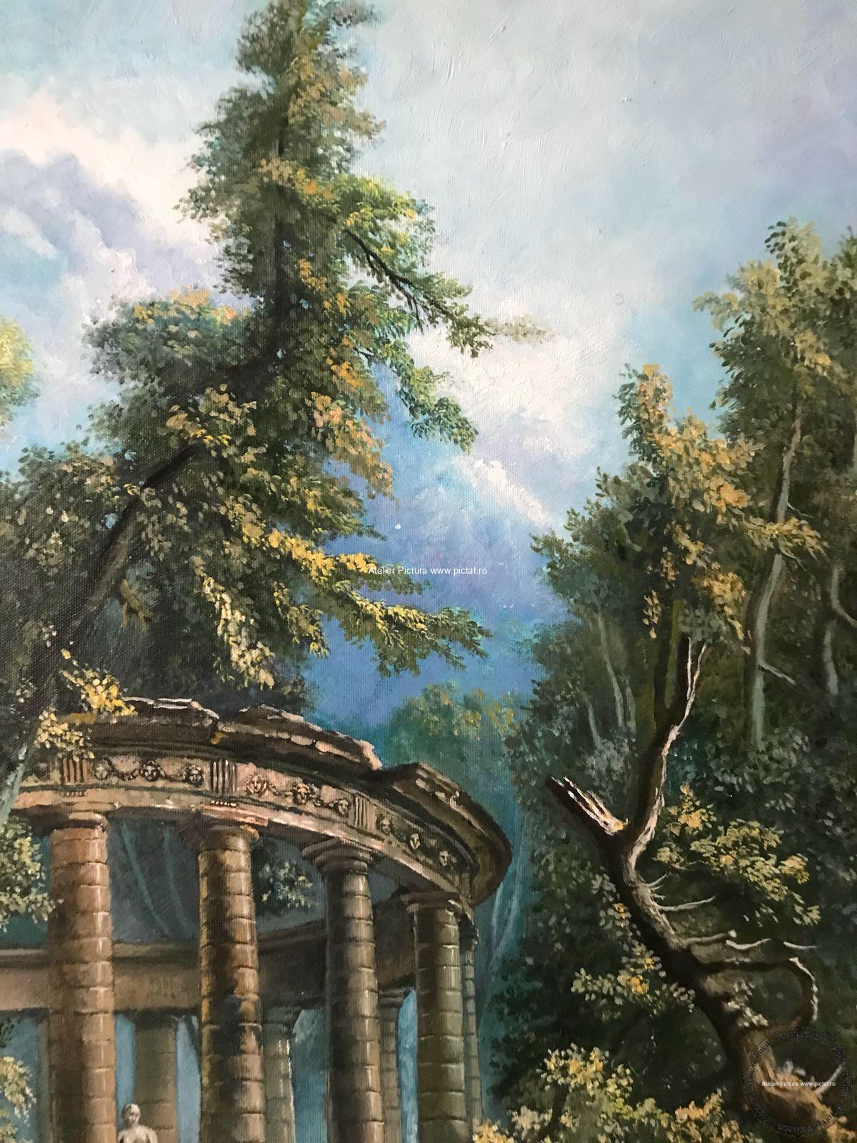 Tablouri pictate manual Baile de la ruine, tablou cu peisaj de vara Tablou inramat 63x71 cm