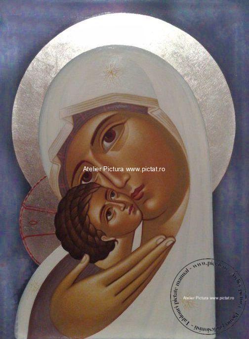 Icoane pictate manual si placate cu foita de aur Icoana Imparateasca: Maica Domnului cu Pruncul Isus , Icoana Ortodoxa,