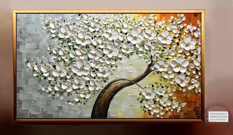 Tablou copac cu flori, tablou flori de cires, tablou flori albe, tablou flori roz, tablouri abstracte, tablouri mari, magazin tablouri vanzare