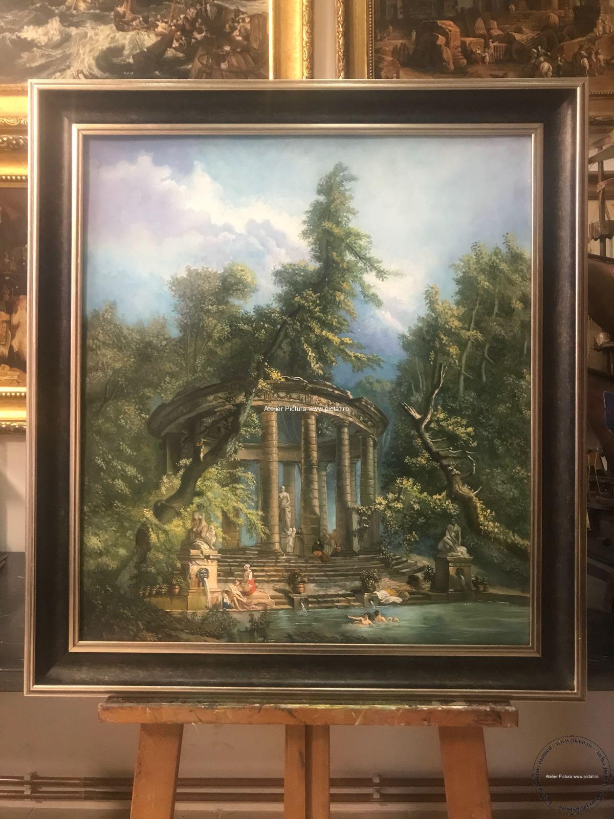 Tablouri pictate manual Baile de la ruine, tablou cu peisaj de vara Tablou inramat 63x71 cm