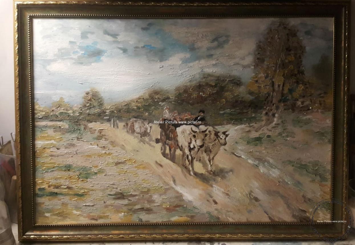 Tablou impresionist peisaj toamna Pictura Car cu boi Peisaj rural N Grigorescu - imagine 2