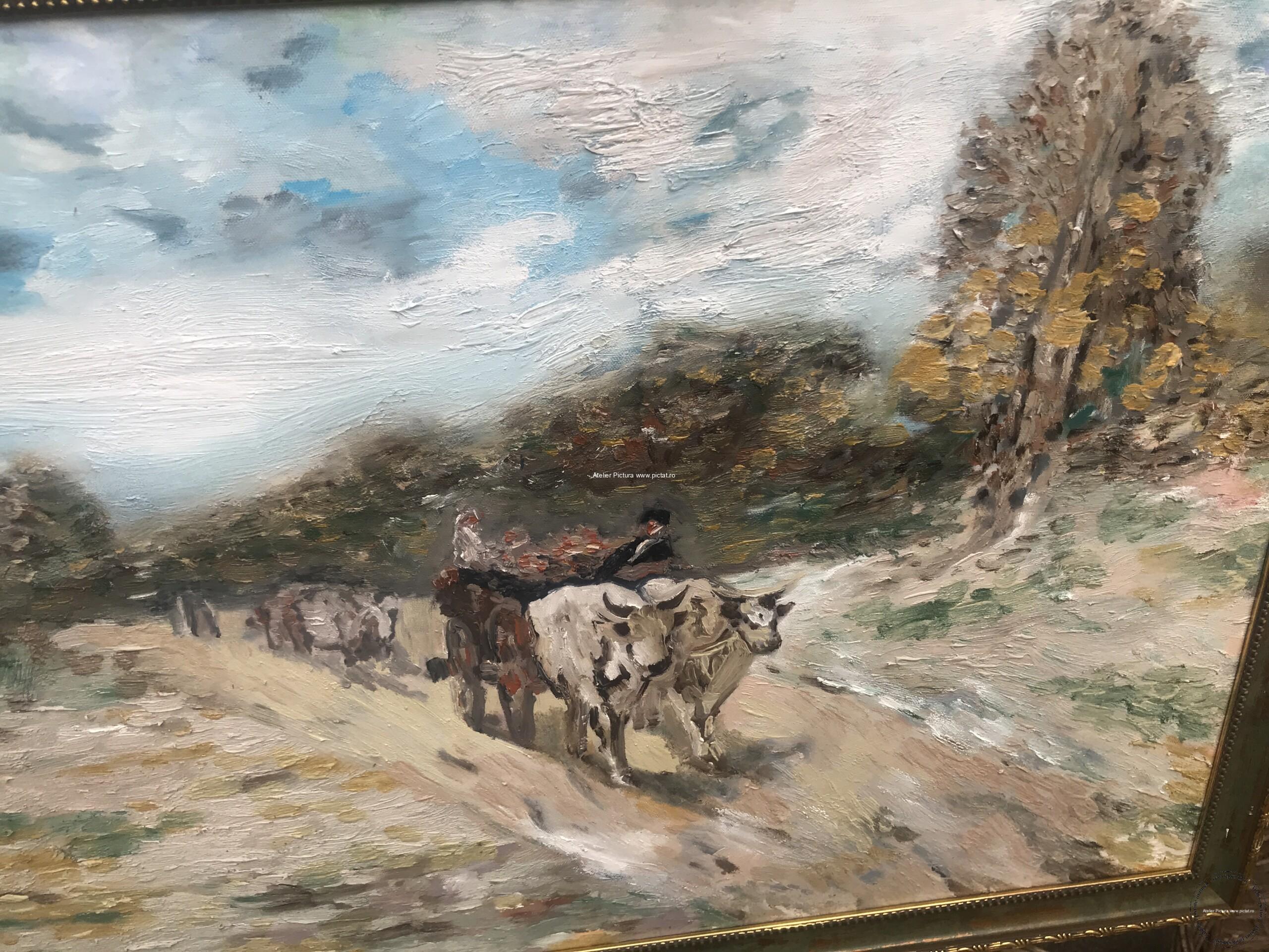 Tablou impresionist peisaj toamna Pictura Car cu boi Peisaj rural N Grigorescu - imagine 4