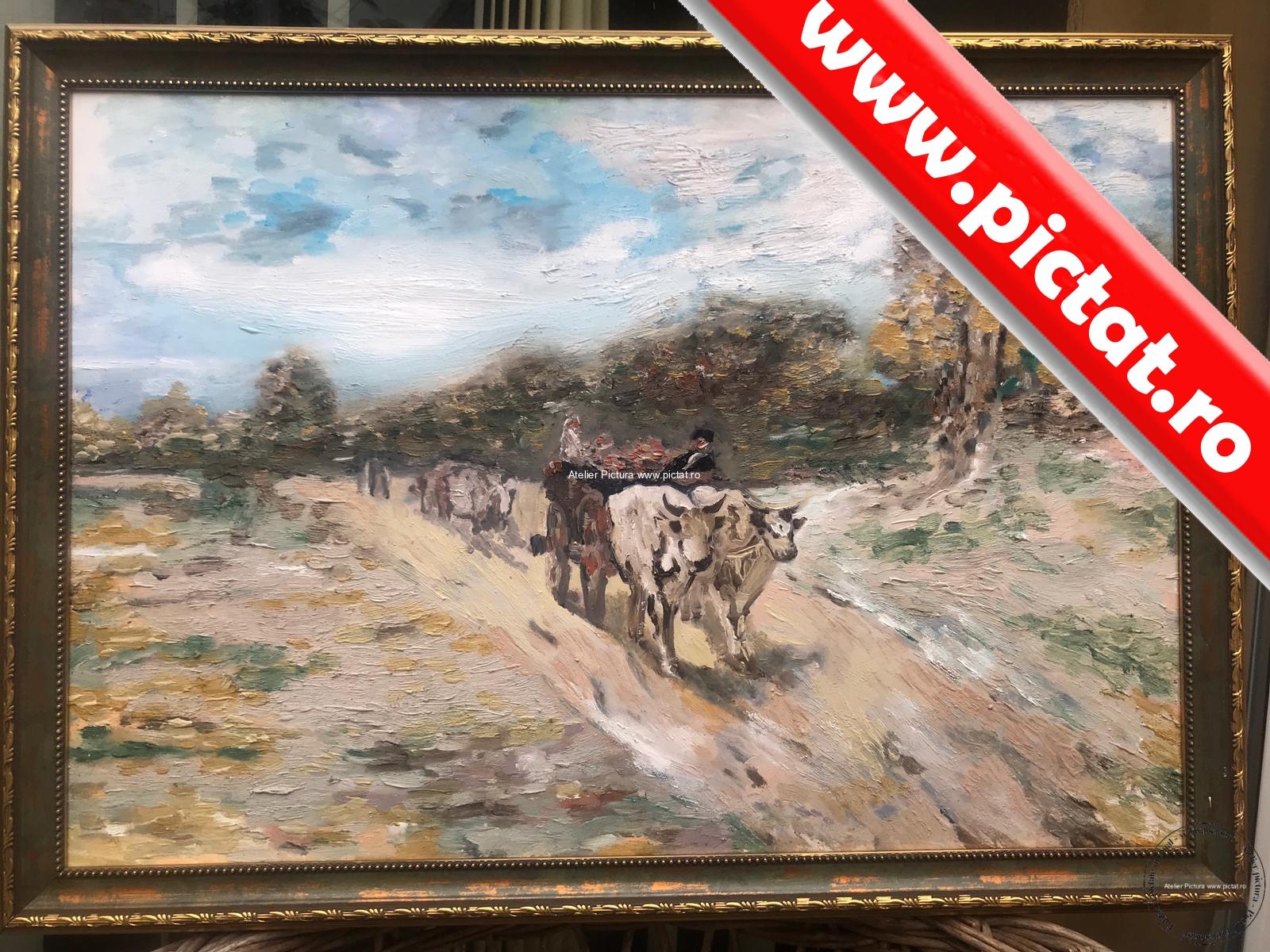Tablou impresionist peisaj toamna Pictura Car cu boi Peisaj rural N Grigorescu - imagine 5