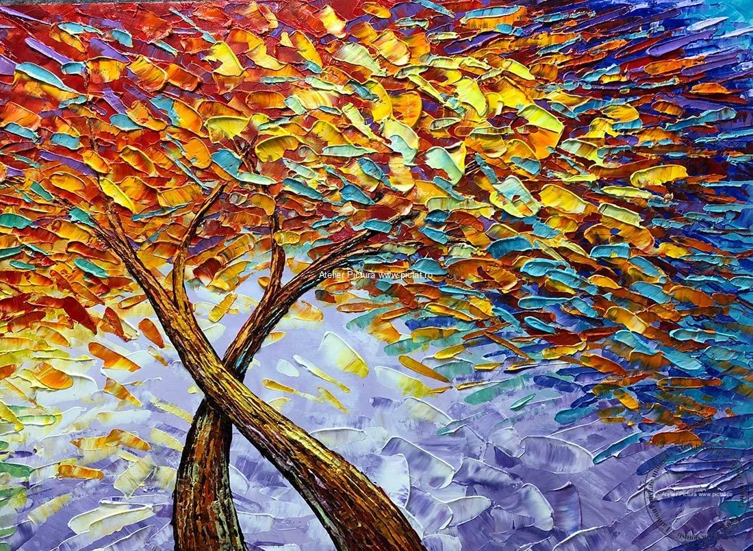 Tablou copac 4 anotimpuri, tablouri cu copaci, tablouri frunze, Rame tablouri, Atelier pictura, tablou contemporan, tablouri abstracte