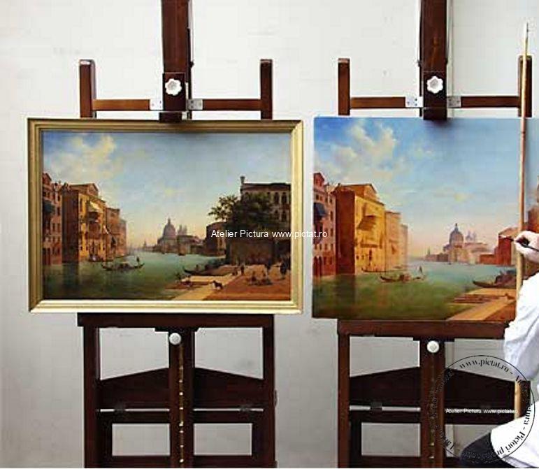 Tablouri pictate manual ulei pe panza la comanda, Peisaj Italia Grand Canal, Peisaj canal Veneția, Marele Canal din Campo San Vio, Veneția, 1728, Tablou reproducere celebra, tablouri pictate manual ulei pe panza la comanda. Luxury Line / Gama de lux.