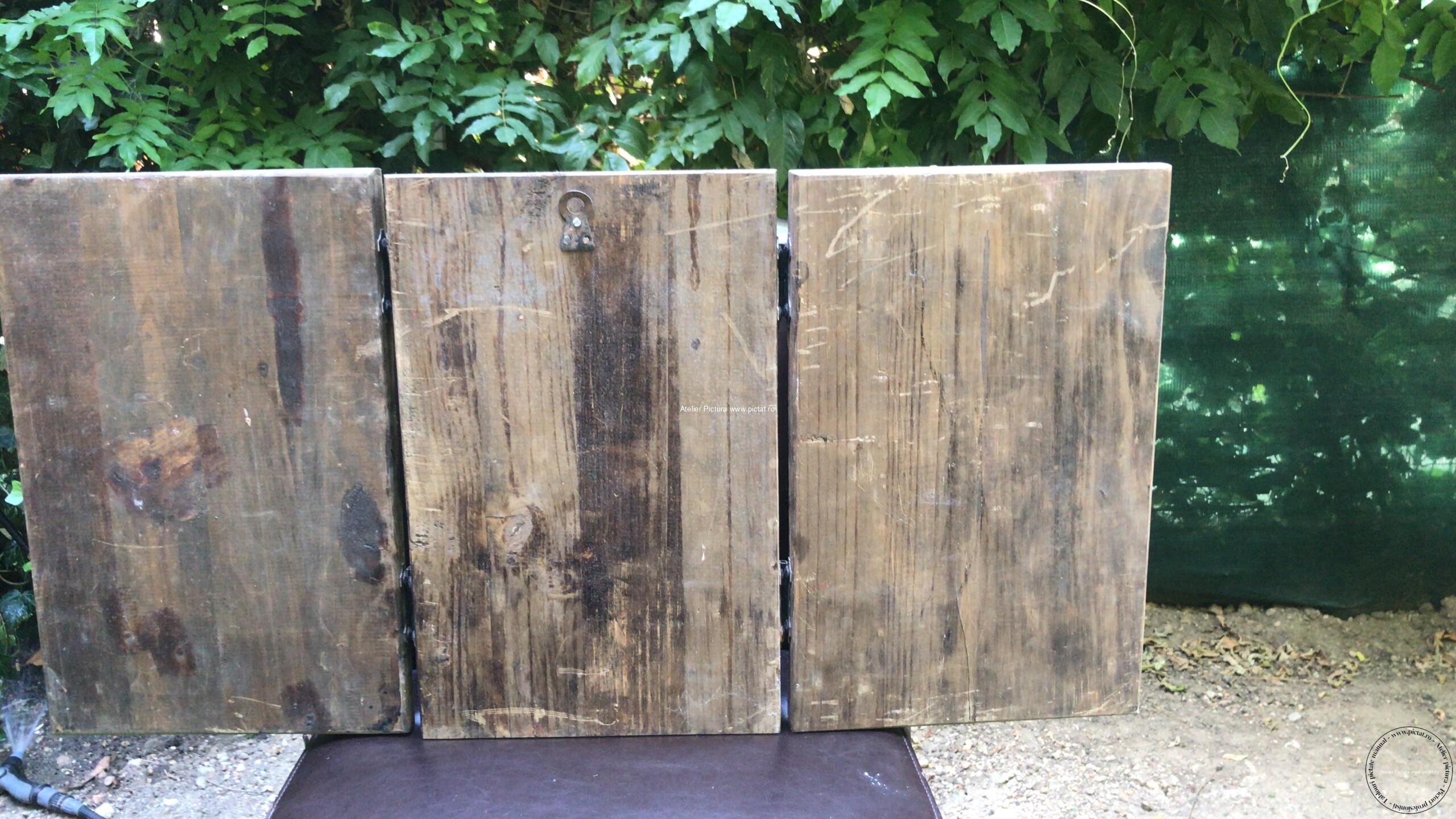 Tablouri pictate manual Sculptura Set icoane Nasterea lui Isus Tablou antique Tablou vintage 30x39cm x 3 paneluri