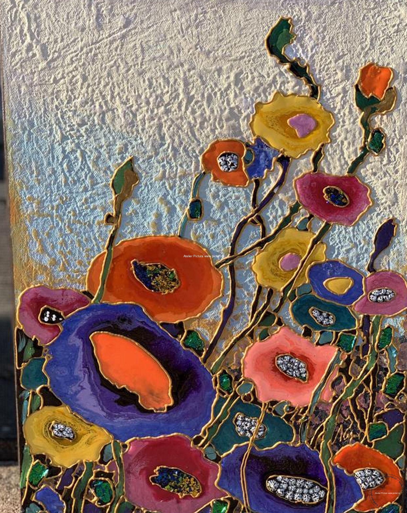 Tablouri pictate manual Tablou cu flori multicolore, tablou flori culori aprinse, tablou abstract, Tablou floral, tablouri abstracte, tablouri mari, magazin tablouri - imagine 5
