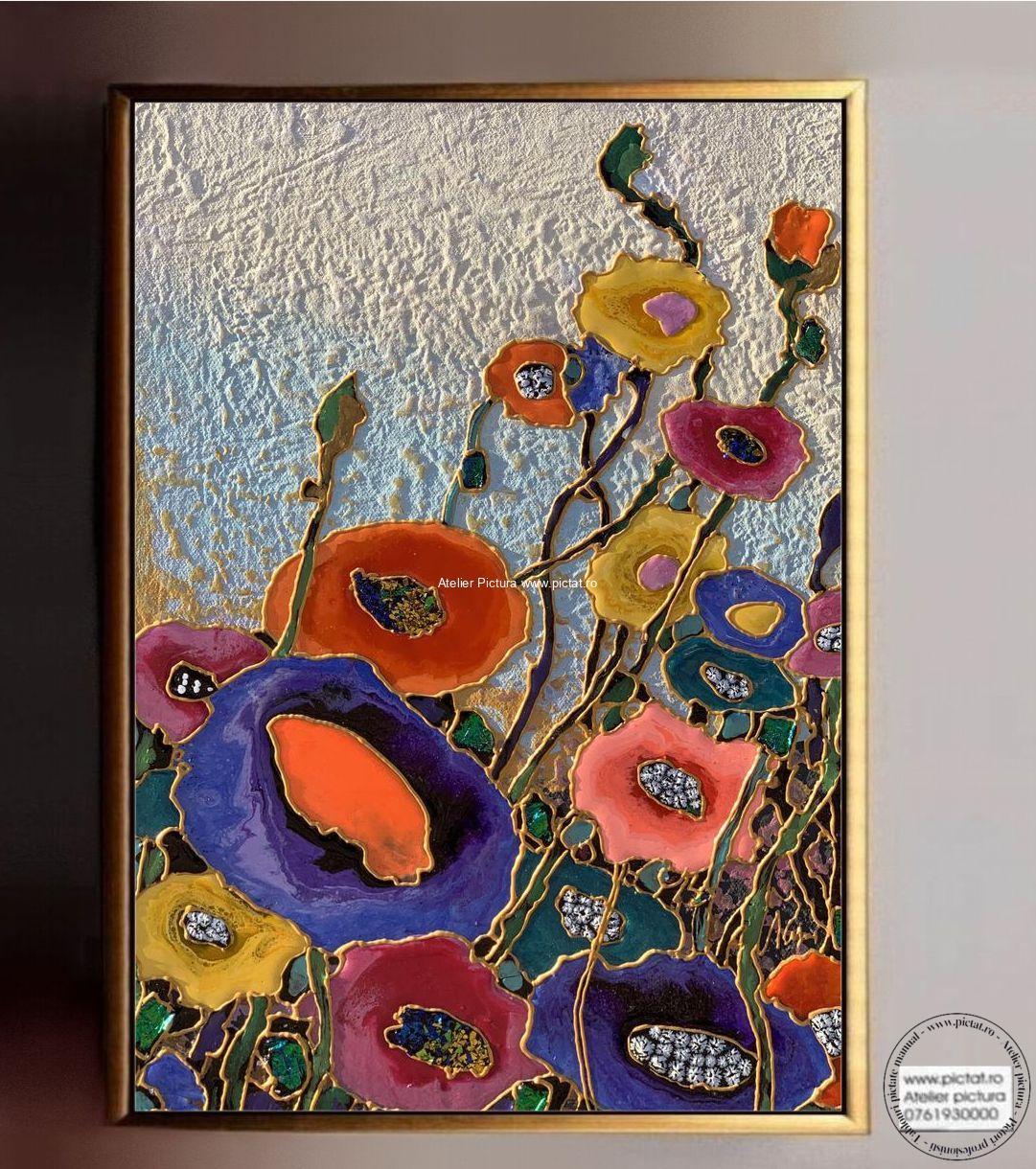 Tablou cu flori multicolore, tablou flori culori aprinse, tablou abstract, Tablou floral, tablouri abstracte, tablouri mari, magazin tablouri