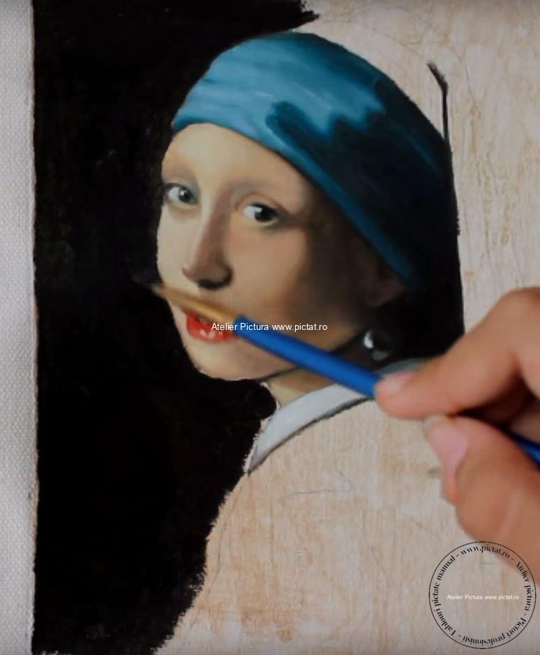 Portret femeie cu cercel de perla, reproducere pictura celebra, tablou Vermeer's The Girl with a Pearl Earring.