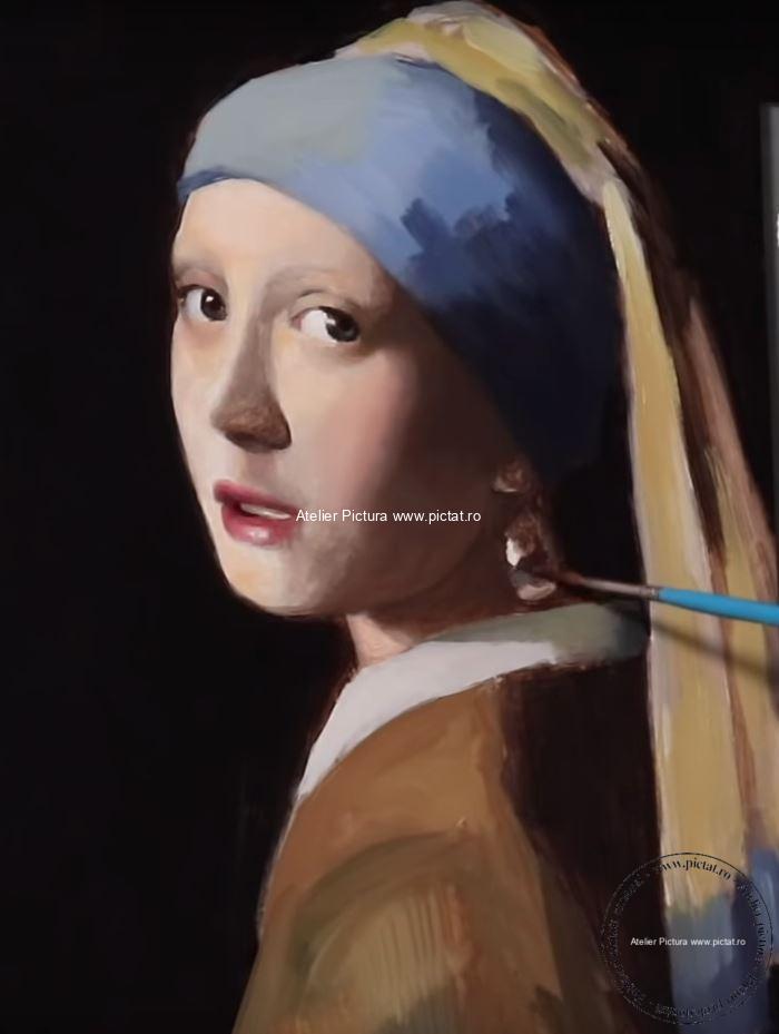 Portret reproducere pictura celebra, tablou Vermeer's The Girl with a Pearl Earring.