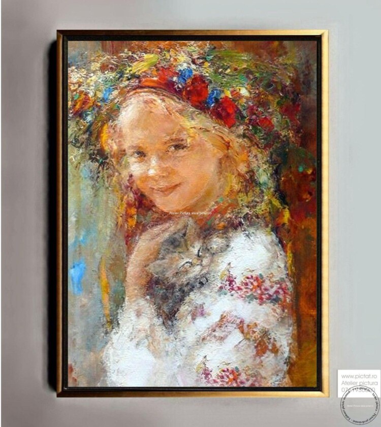 Tablouri pictate manual Portret de tarancuta cu coronita de flori
