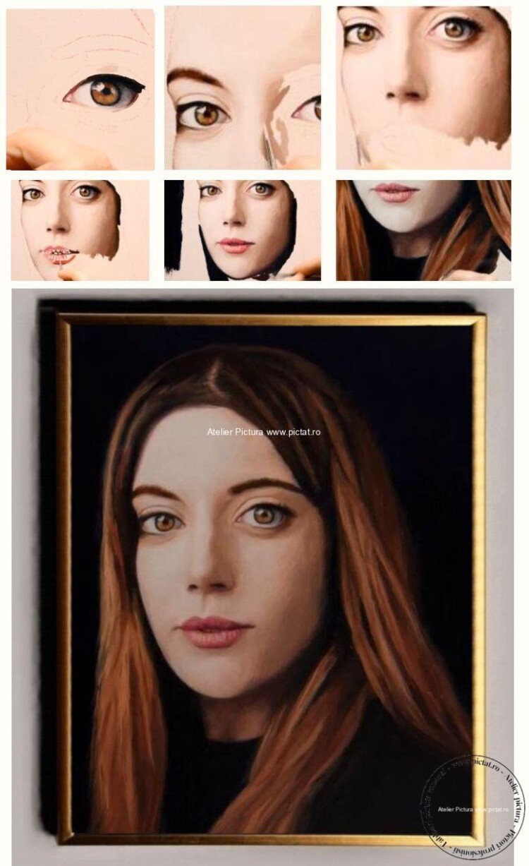 Portret femeie pictat, pictura portret femeie, portret de femeie tanara