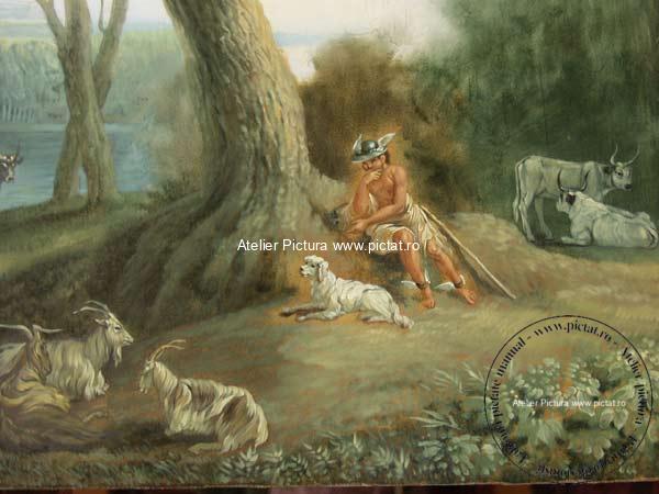 Tablouri pictate manual ulei pe panza, Tablou pictat manual peisaj de vara, Tablou peisaj cu vaci langa rau1787, Landscape with Cattle near River 1787, Tablou reproducere celebra, tablouri pictate manual ulei pe panza