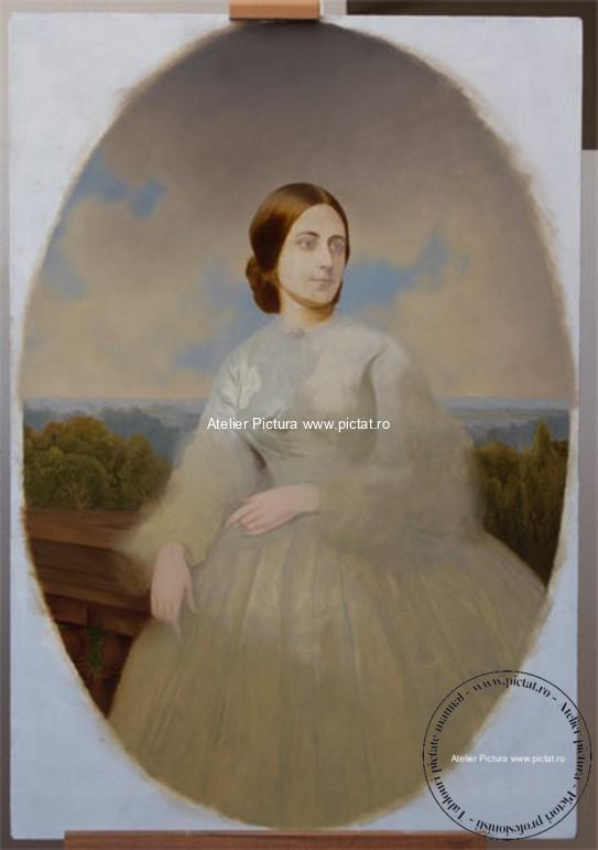 Tablou reproducere celebra, Picturi celebre la comanda, Reproducere celebra tablou portret femeie, Tablou portret de femeie cu rochie alba 3