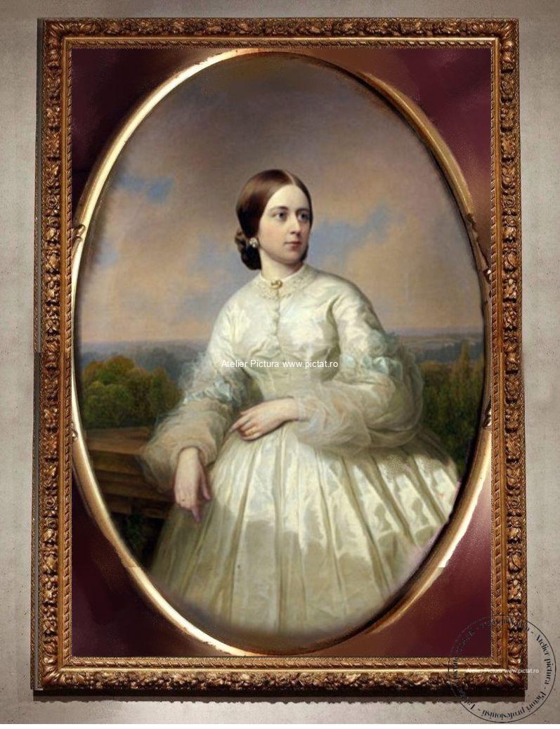 tablou portret femeie cu rochie alba Tablouri la comanda,