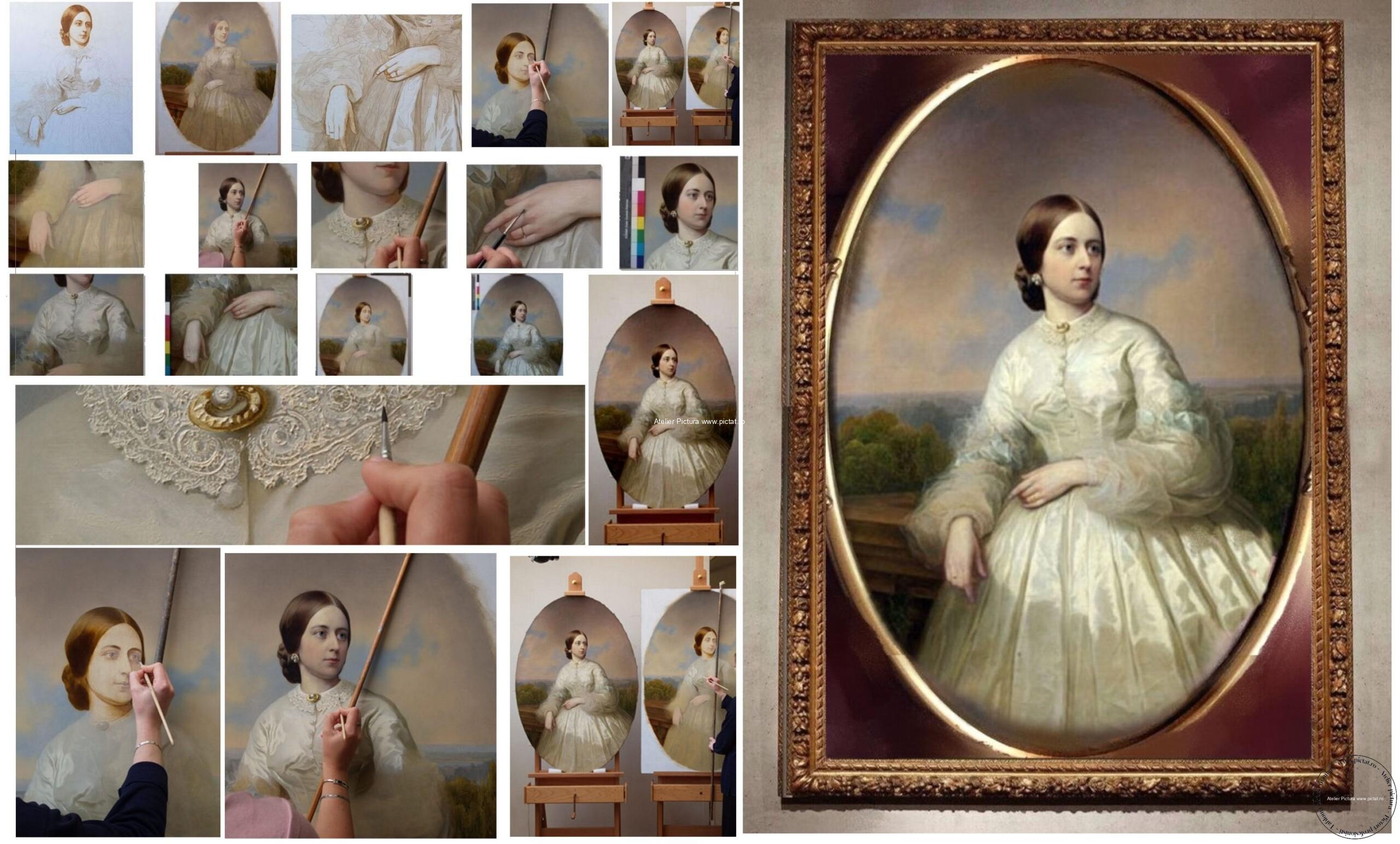 Portrete la comanda, tablou portret femeie cu rochie alba Tablouri la comanda,