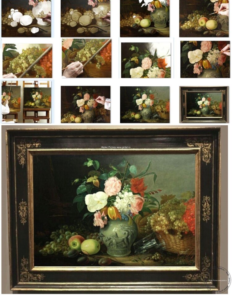 Tablouri cu flori de vanzare Reproducere pictura celebra tablou stile life cu flori si fructe, pictor Ivan Khrutsky, flowers and fruits 1854b