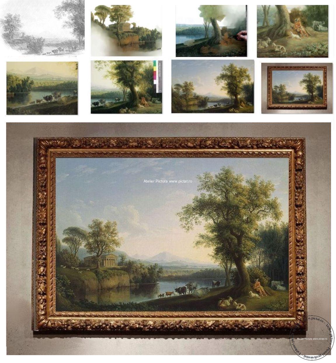 Reproducere pictura peisaj de vara, Landscape with Cattle near River 1787
