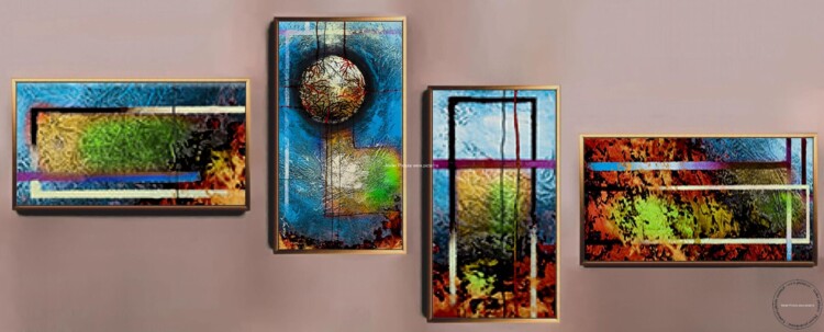 Tablouri pictate manual Set 4 tablouri, Tablou abstract, Galaxia Andromeda