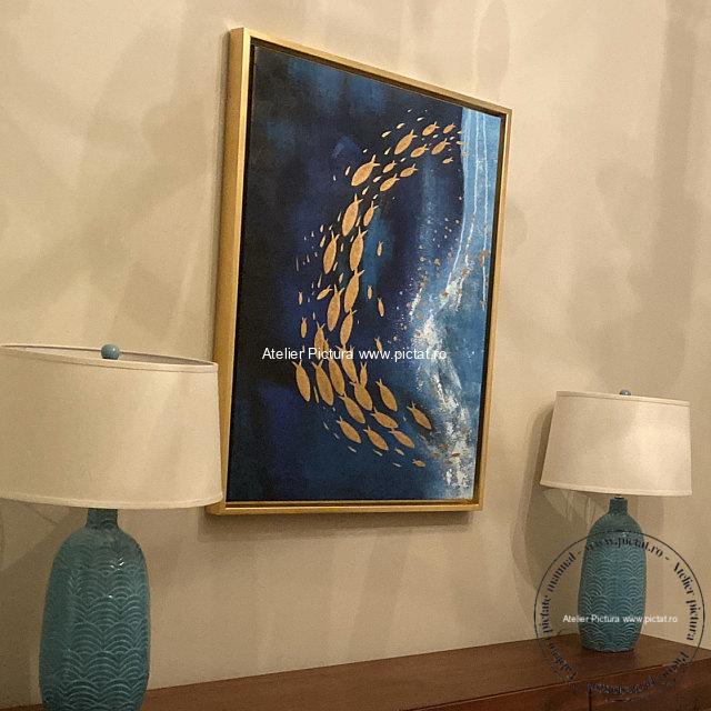 Tablouri pictate manual Set Tablou abstract, Tablou modern, tablou pesti, tablouri cu pesti aurii, Tablou ocean albastru, Tablou abstract, tablouri peisaje marine, peisaj marin - imagine 4