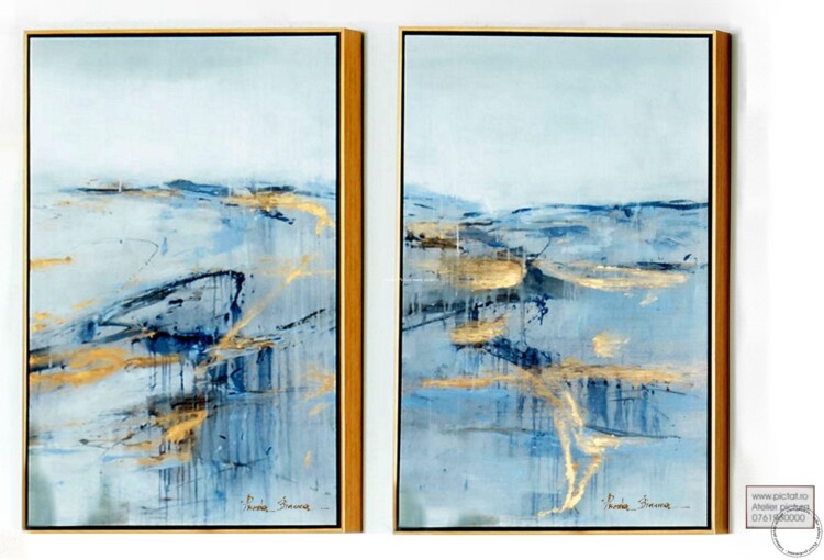 Set tablou abstract auriu, tablouri aurii, tablou foita aur, tablou in relief efect 3D
